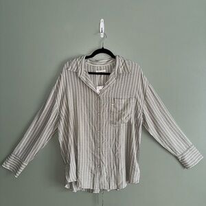 American Eagle Outfitters Olive Green Oversized Striped Button Down Shirt